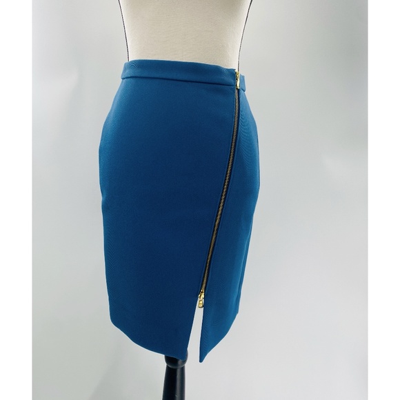 J. Crew Aqua Blue  Asymmetrical Front Zipper Lined Pencil Skirt - Picture 1 of 11